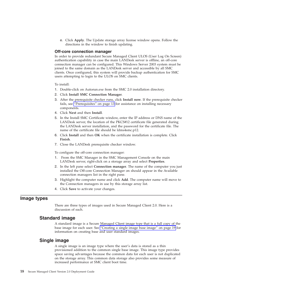 Off-core connection manager, Image types, Standard image | Single image | Lenovo Secure Managed Client User Manual | Page 26 / 72