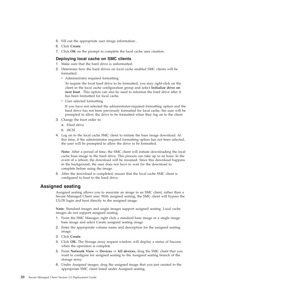 Deploying local cache on smc clients, Assigned seating | Lenovo Secure Managed Client User Manual | Page 28 / 72