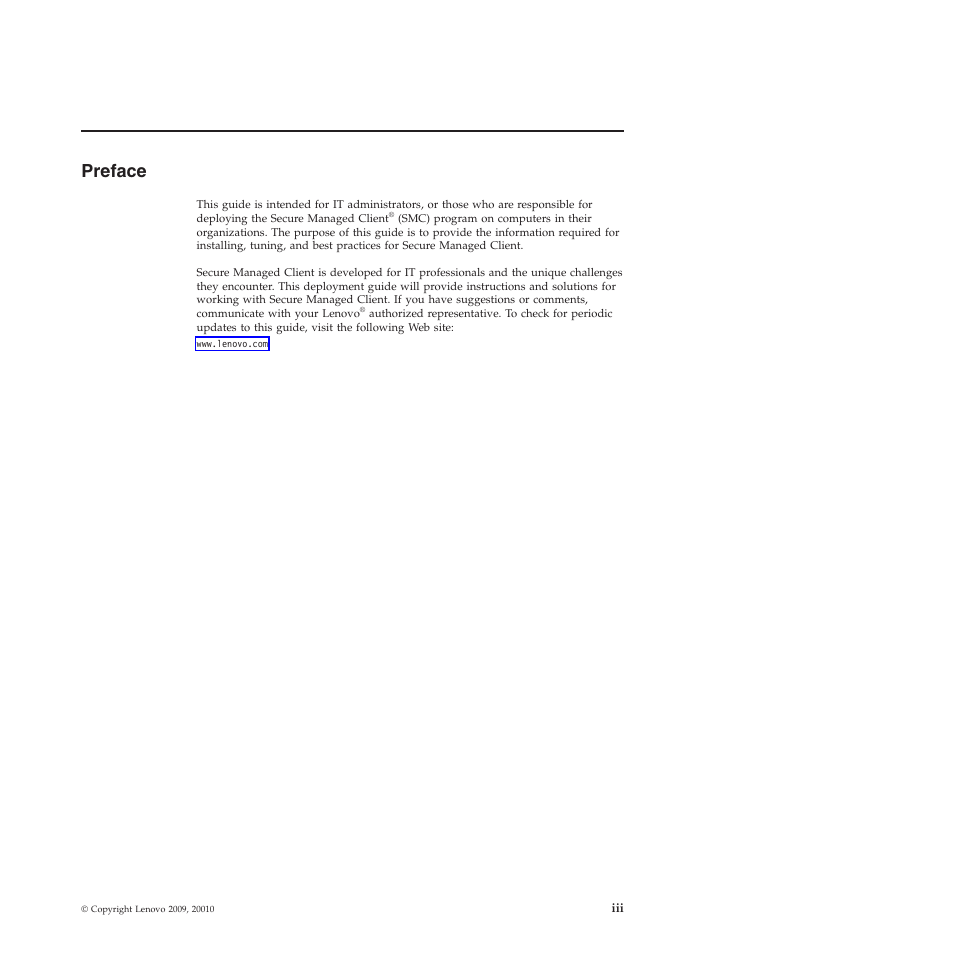 Preface | Lenovo Secure Managed Client User Manual | Page 5 / 72