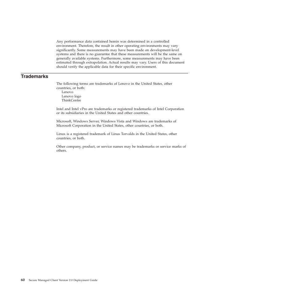 Trademarks | Lenovo Secure Managed Client User Manual | Page 68 / 72