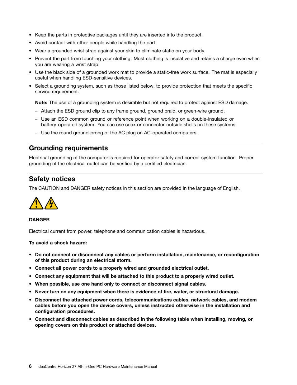 Grounding requirements, Safety notices | Lenovo Horizon 27 Table PC IdeaCentre User Manual | Page 12 / 55