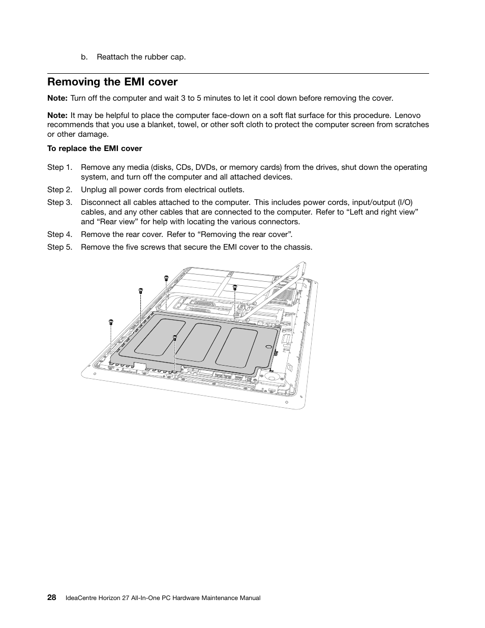 Removing the emi cover | Lenovo Horizon 27 Table PC IdeaCentre User Manual | Page 34 / 55