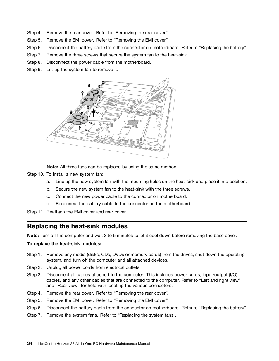 Replacing the heat-sink modules | Lenovo Horizon 27 Table PC IdeaCentre User Manual | Page 40 / 55