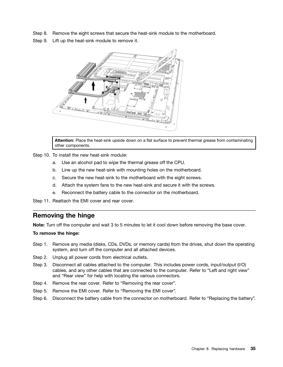 Removing the hinge | Lenovo Horizon 27 Table PC IdeaCentre User Manual | Page 41 / 55