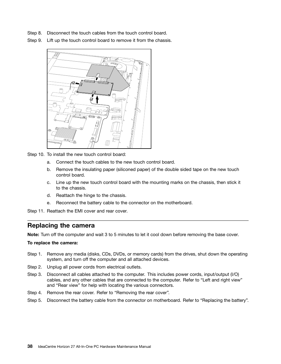 Replacing the camera | Lenovo Horizon 27 Table PC IdeaCentre User Manual | Page 44 / 55