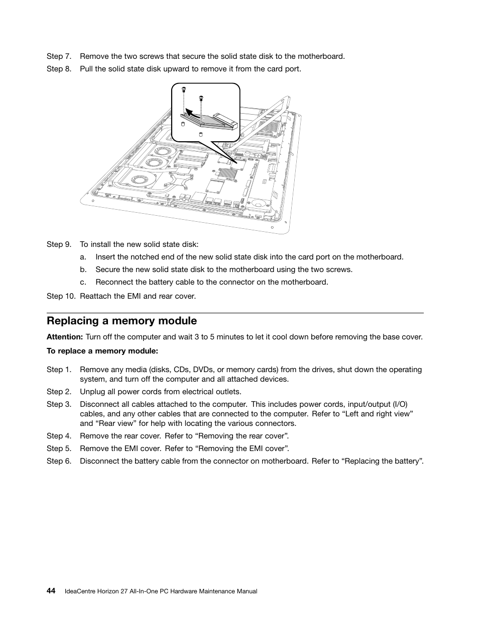 Replacing a memory module | Lenovo Horizon 27 Table PC IdeaCentre User Manual | Page 50 / 55