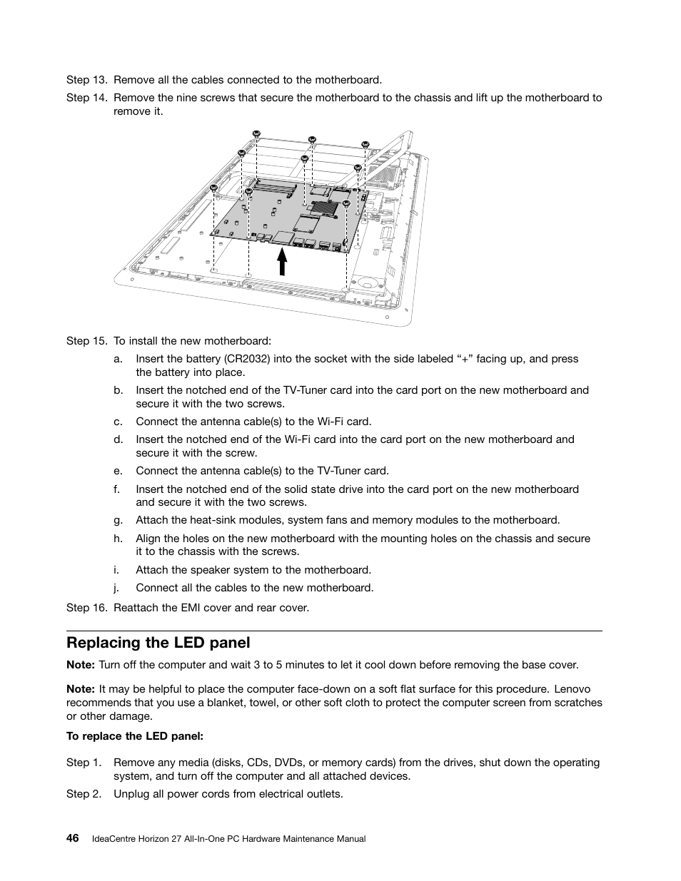 Replacing the led panel | Lenovo Horizon 27 Table PC IdeaCentre User Manual | Page 52 / 55