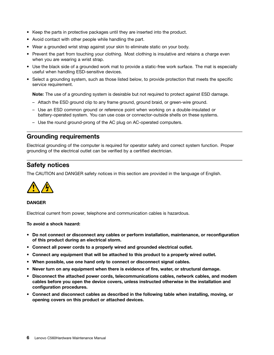 Grounding requirements, Safety notices | Lenovo C560 All-in-One User Manual | Page 12 / 55