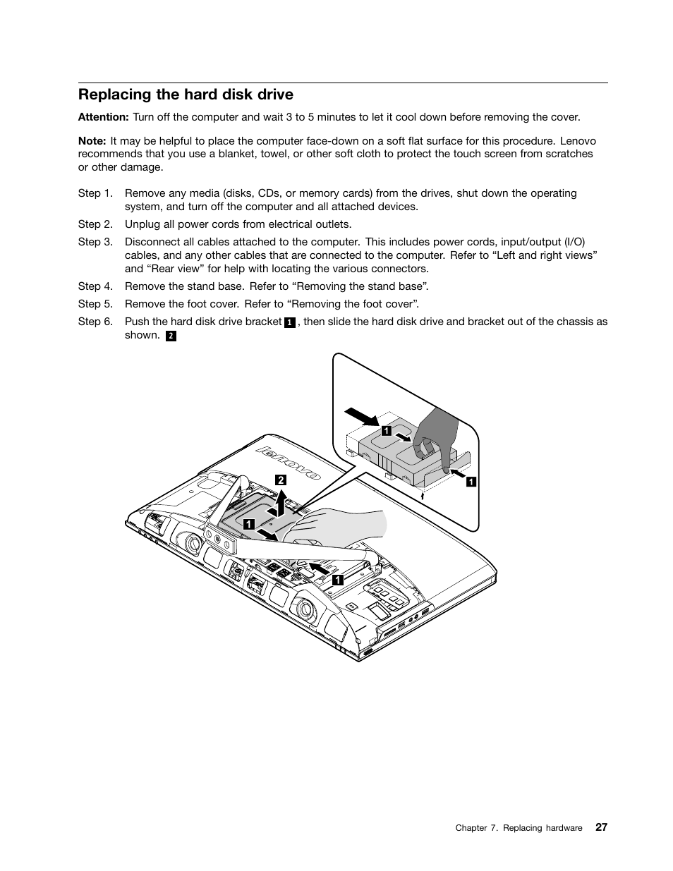 Replacing the hard disk drive | Lenovo C560 All-in-One User Manual | Page 33 / 55