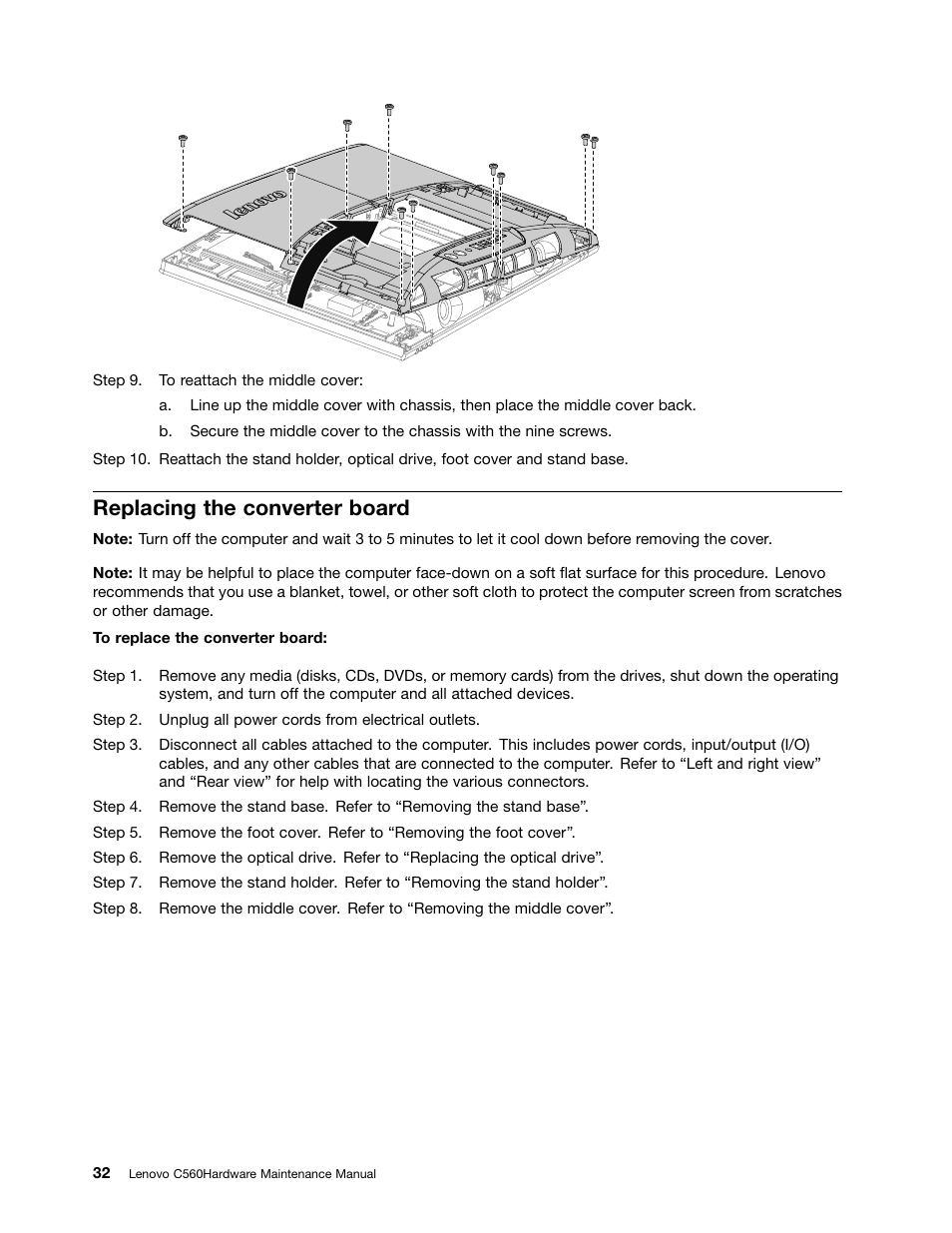 Replacing the converter board | Lenovo C560 All-in-One User Manual | Page 38 / 55