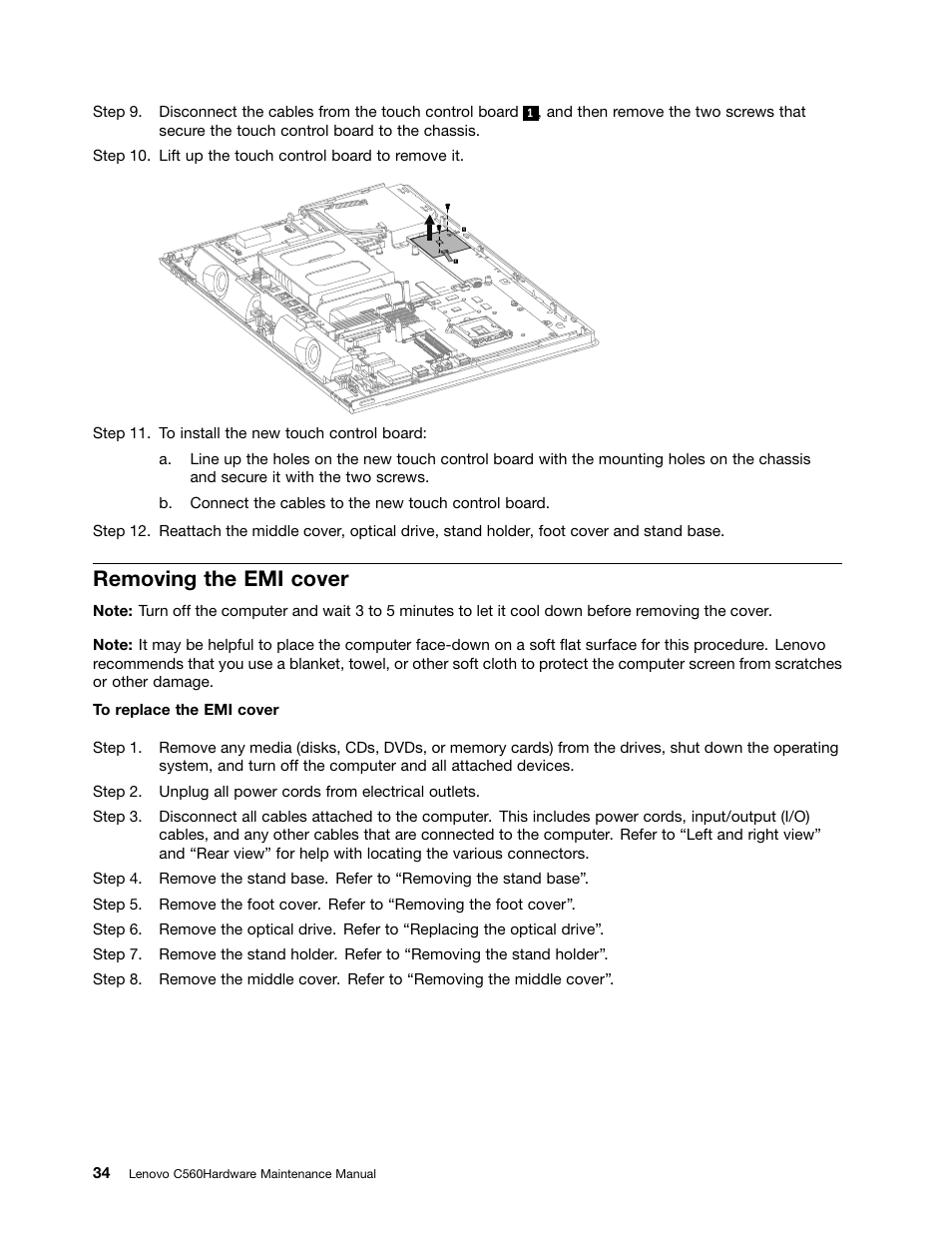 Removing the emi cover | Lenovo C560 All-in-One User Manual | Page 40 / 55