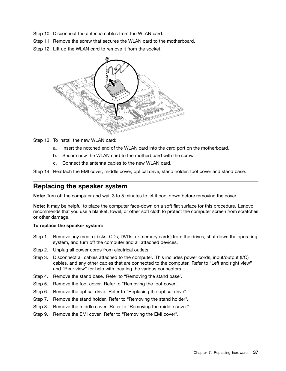 Replacing the speaker system | Lenovo C560 All-in-One User Manual | Page 43 / 55