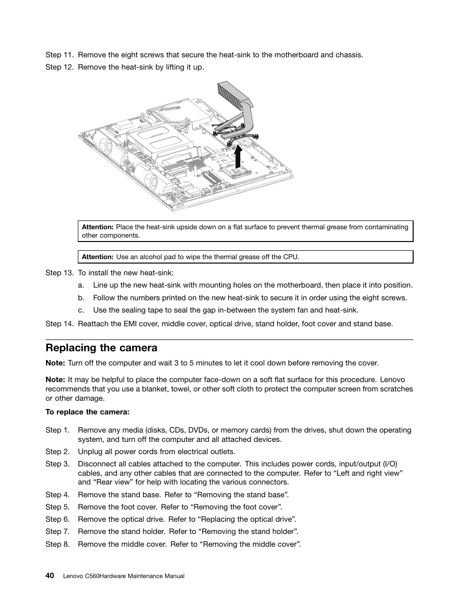 Replacing the camera | Lenovo C560 All-in-One User Manual | Page 46 / 55