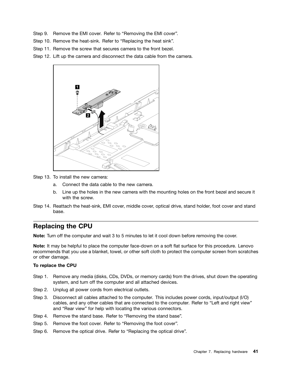 Replacing the cpu | Lenovo C560 All-in-One User Manual | Page 47 / 55