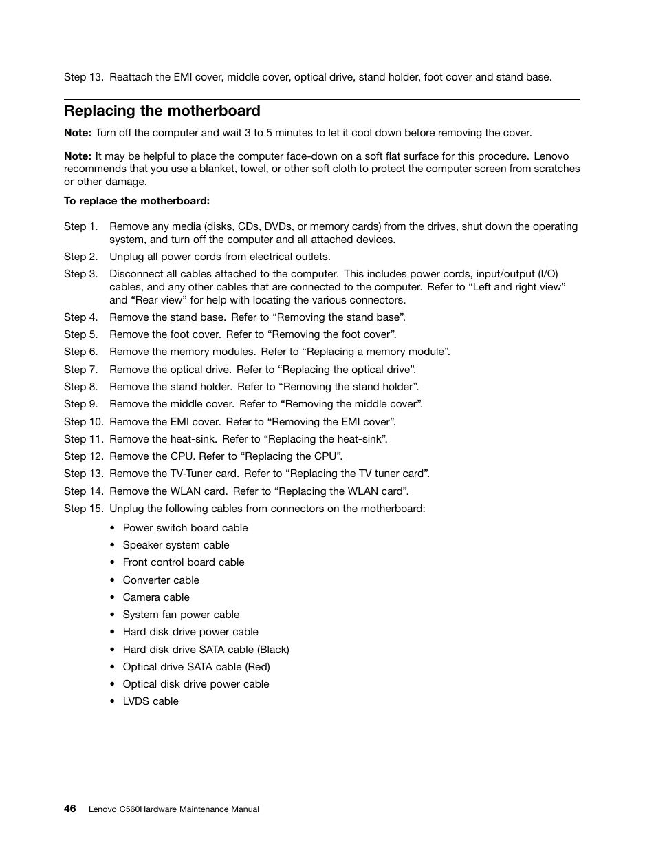 Replacing the motherboard | Lenovo C560 All-in-One User Manual | Page 52 / 55
