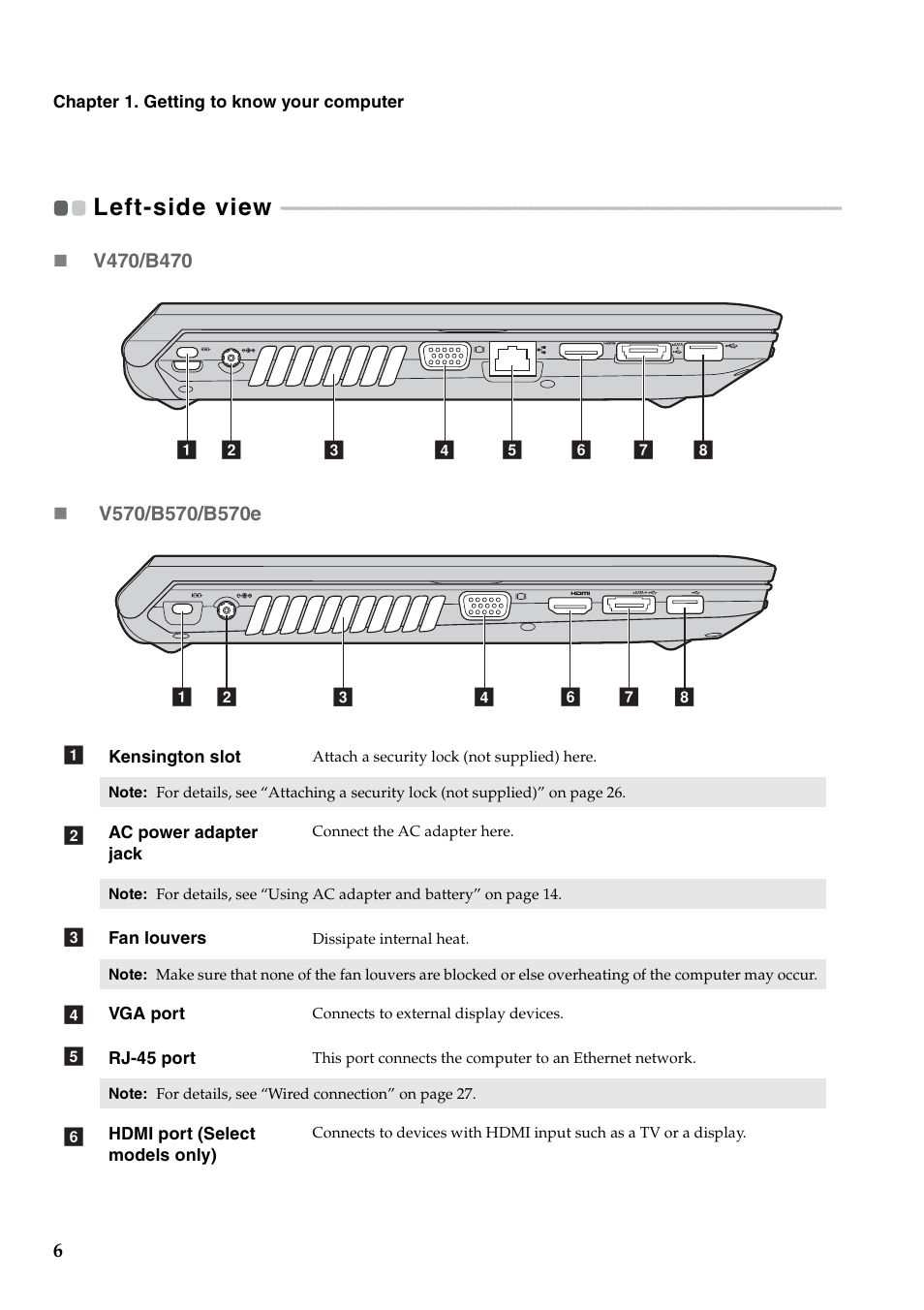 Left-side view | Lenovo V470 Notebook User Manual | Page 10 / 70