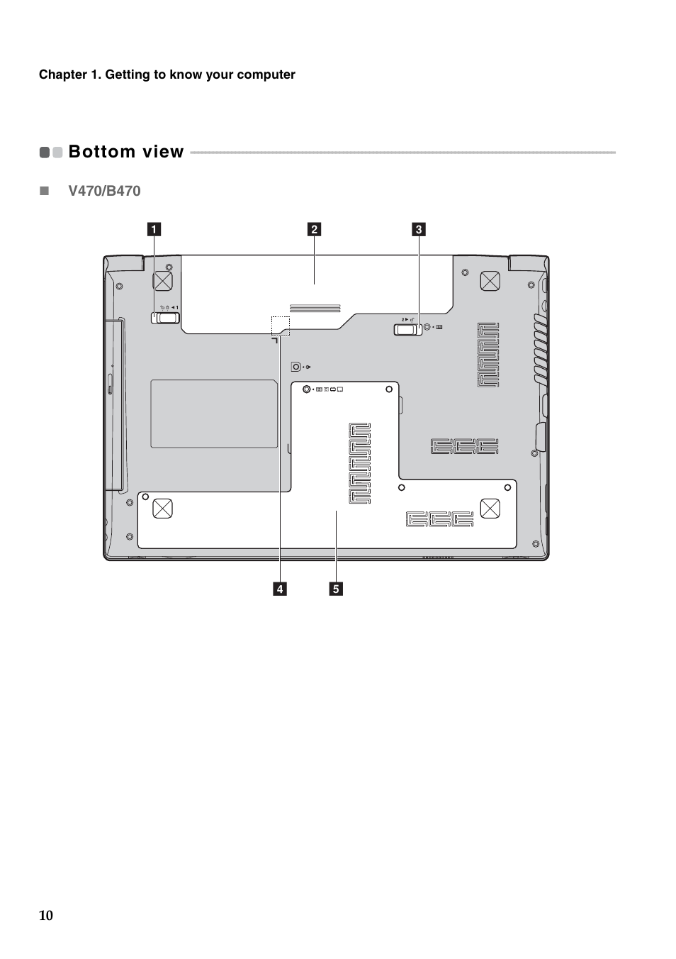 Bottom view | Lenovo V470 Notebook User Manual | Page 14 / 70