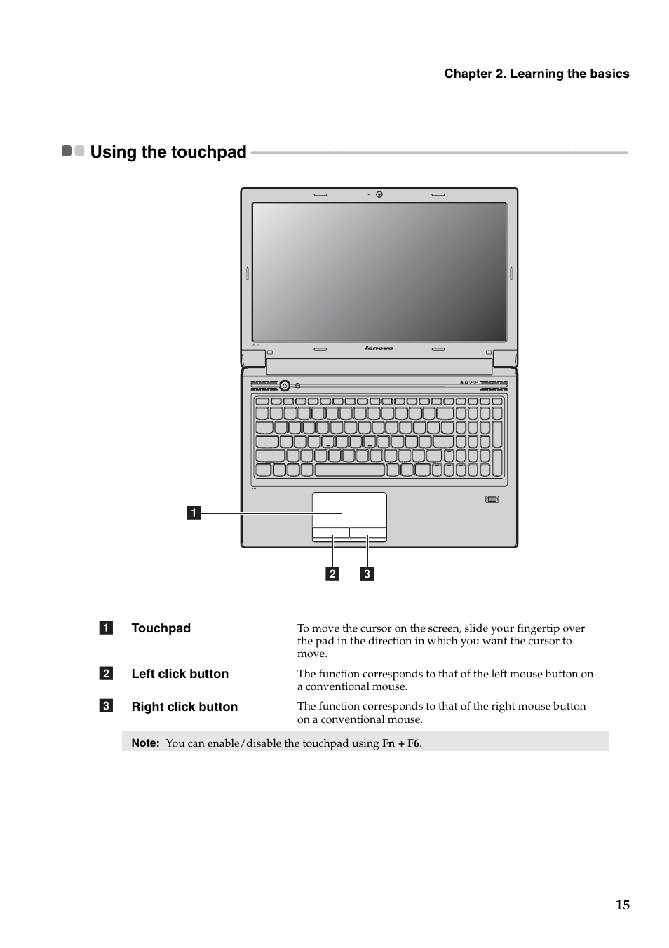Using the touchpad | Lenovo V470 Notebook User Manual | Page 19 / 70