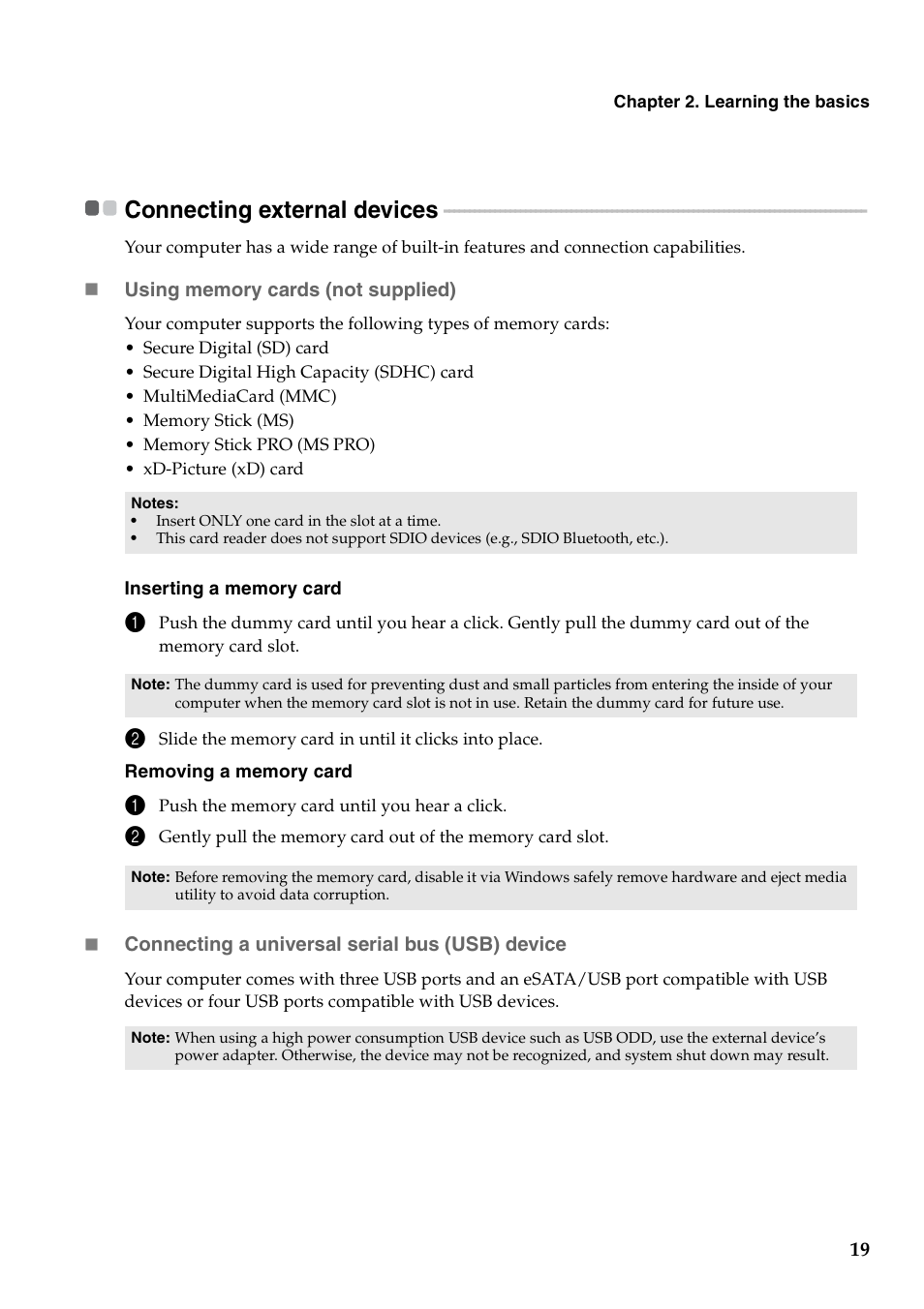 Connecting external devices | Lenovo V470 Notebook User Manual | Page 23 / 70