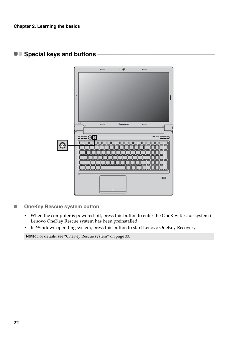 Special keys and buttons | Lenovo V470 Notebook User Manual | Page 26 / 70