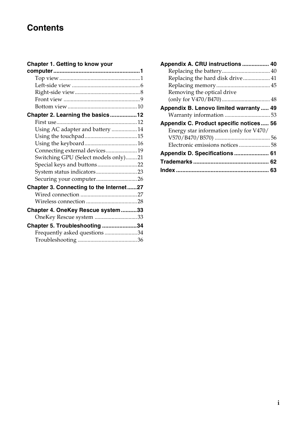 Lenovo V470 Notebook User Manual | Page 3 / 70