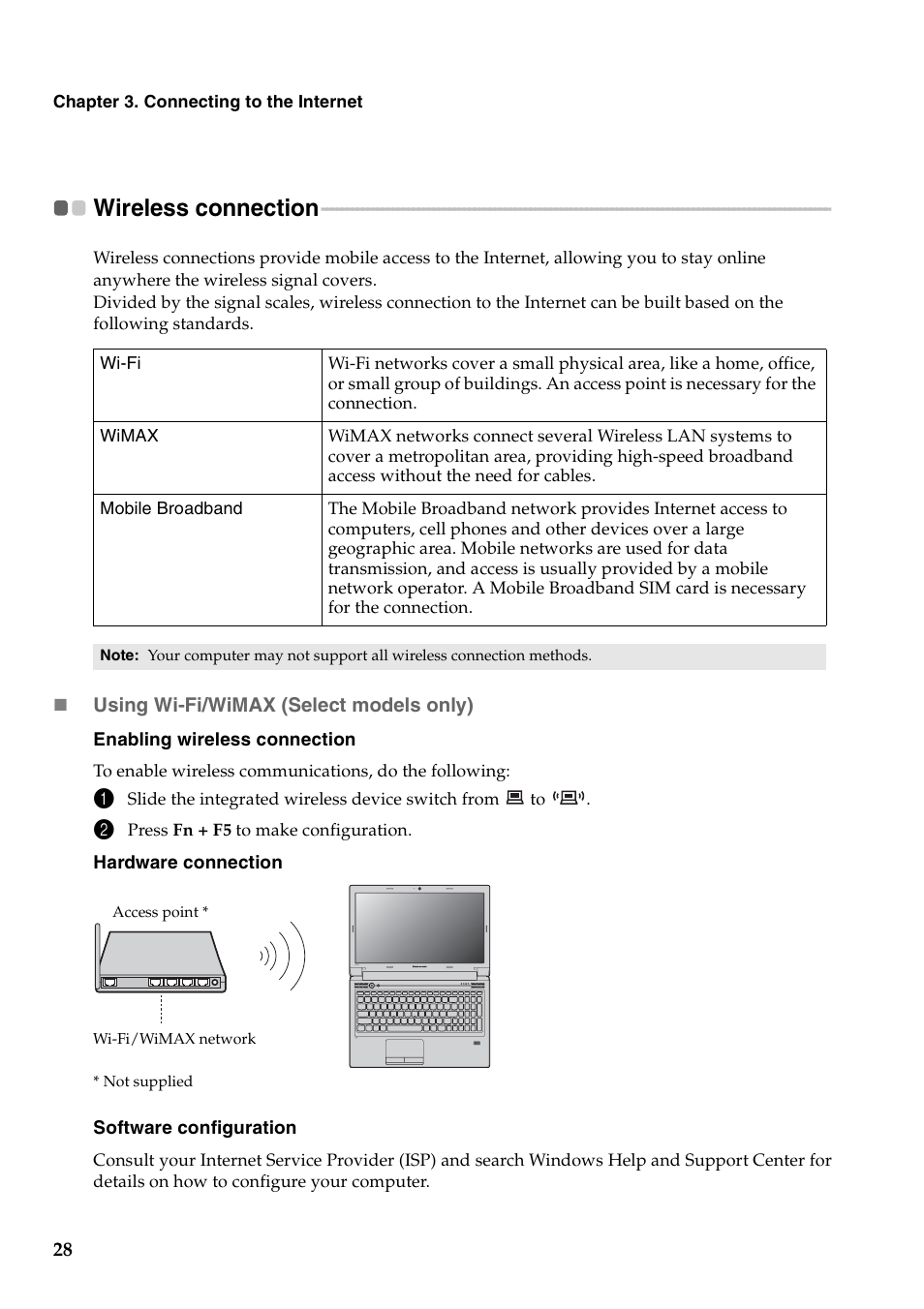Wireless connection | Lenovo V470 Notebook User Manual | Page 32 / 70