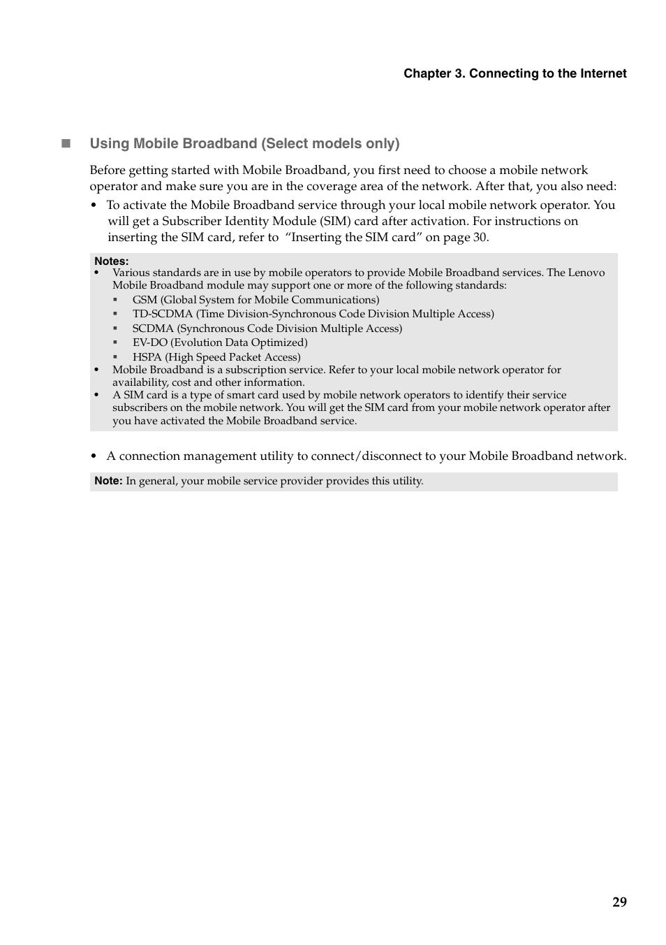 29  using mobile broadband (select models only) | Lenovo V470 Notebook User Manual | Page 33 / 70