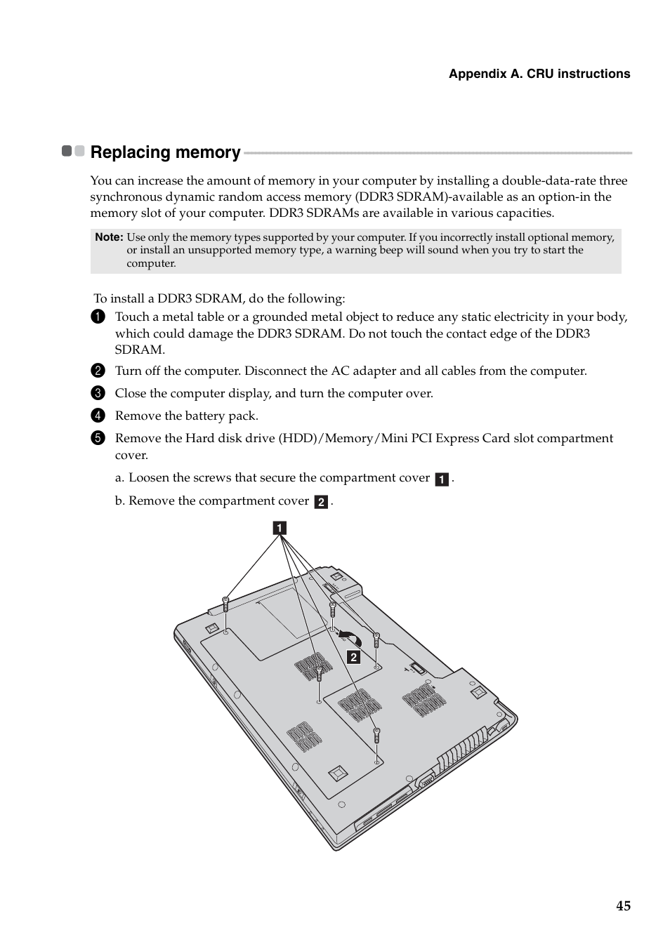 Replacing memory | Lenovo V470 Notebook User Manual | Page 49 / 70