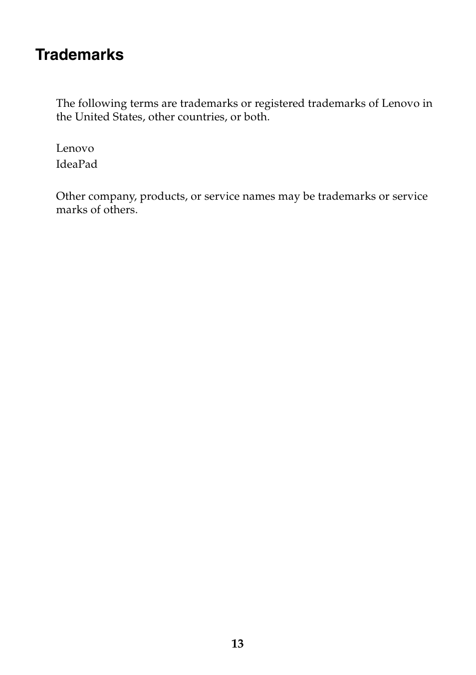 Trademarks | Lenovo K1 Tablet User Manual | Page 13 / 13
