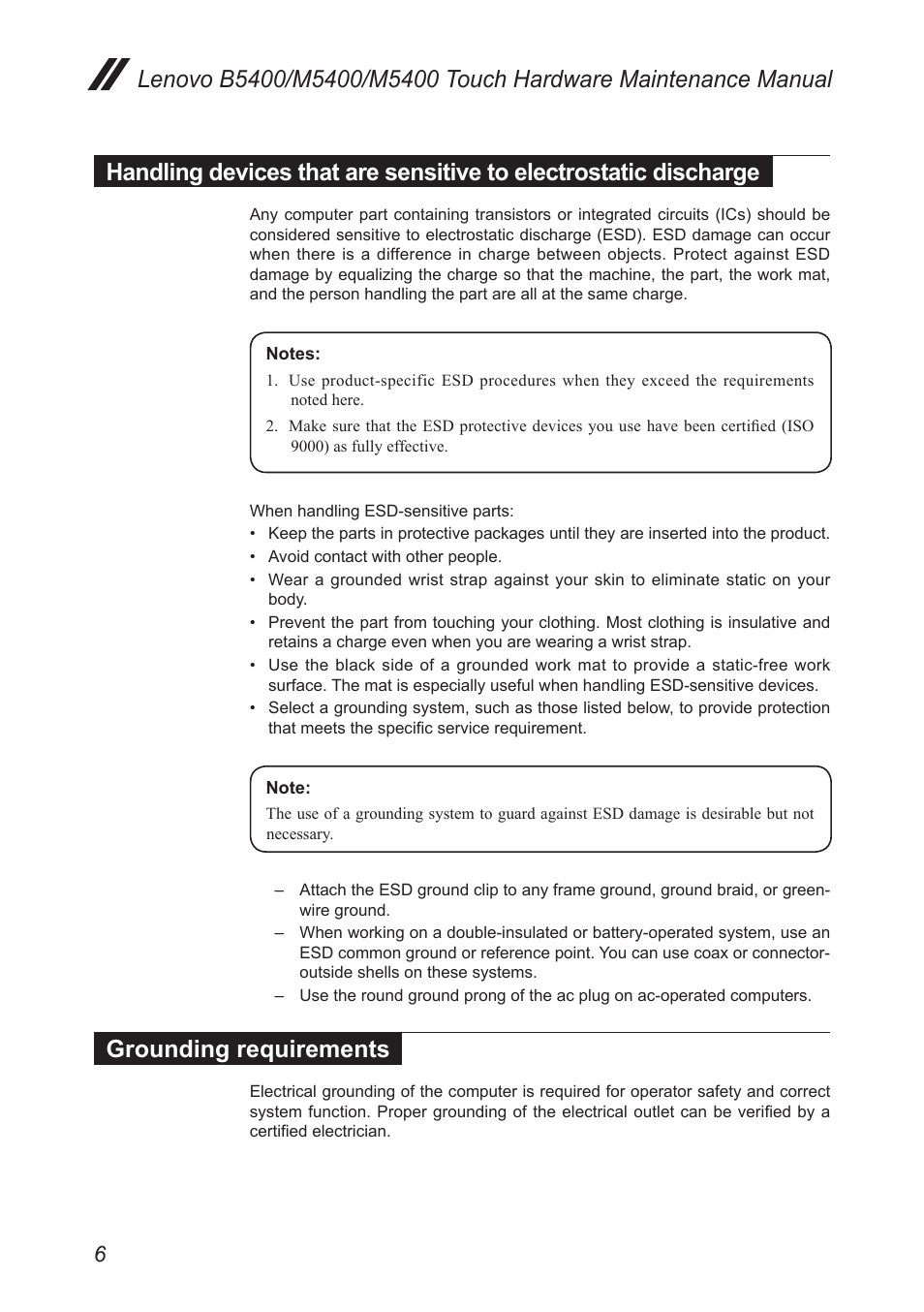 Grounding requirements, Handling devices that are sensitive to, Electrostatic discharge | Lenovo M5400 Touch Notebook User Manual | Page 10 / 97