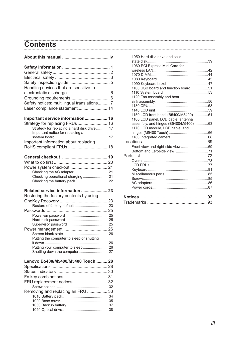 Lenovo M5400 Touch Notebook User Manual | Page 3 / 97