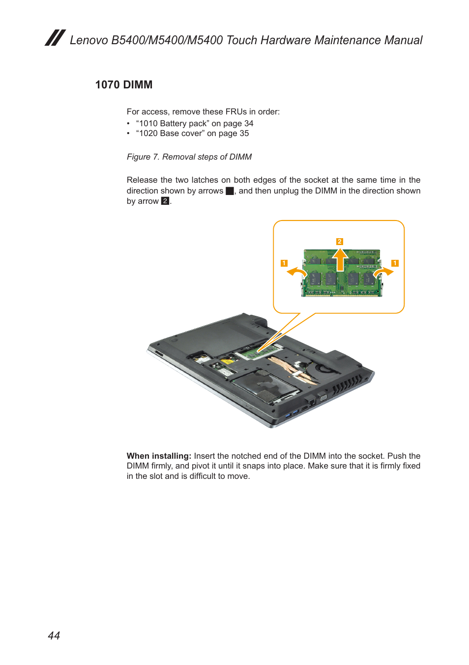 1070 dimm | Lenovo M5400 Touch Notebook User Manual | Page 48 / 97