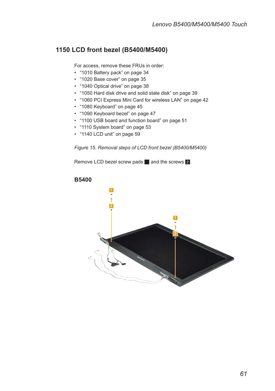 1150 lcd front bezel (b5400/m5400) | Lenovo M5400 Touch Notebook User Manual | Page 65 / 97