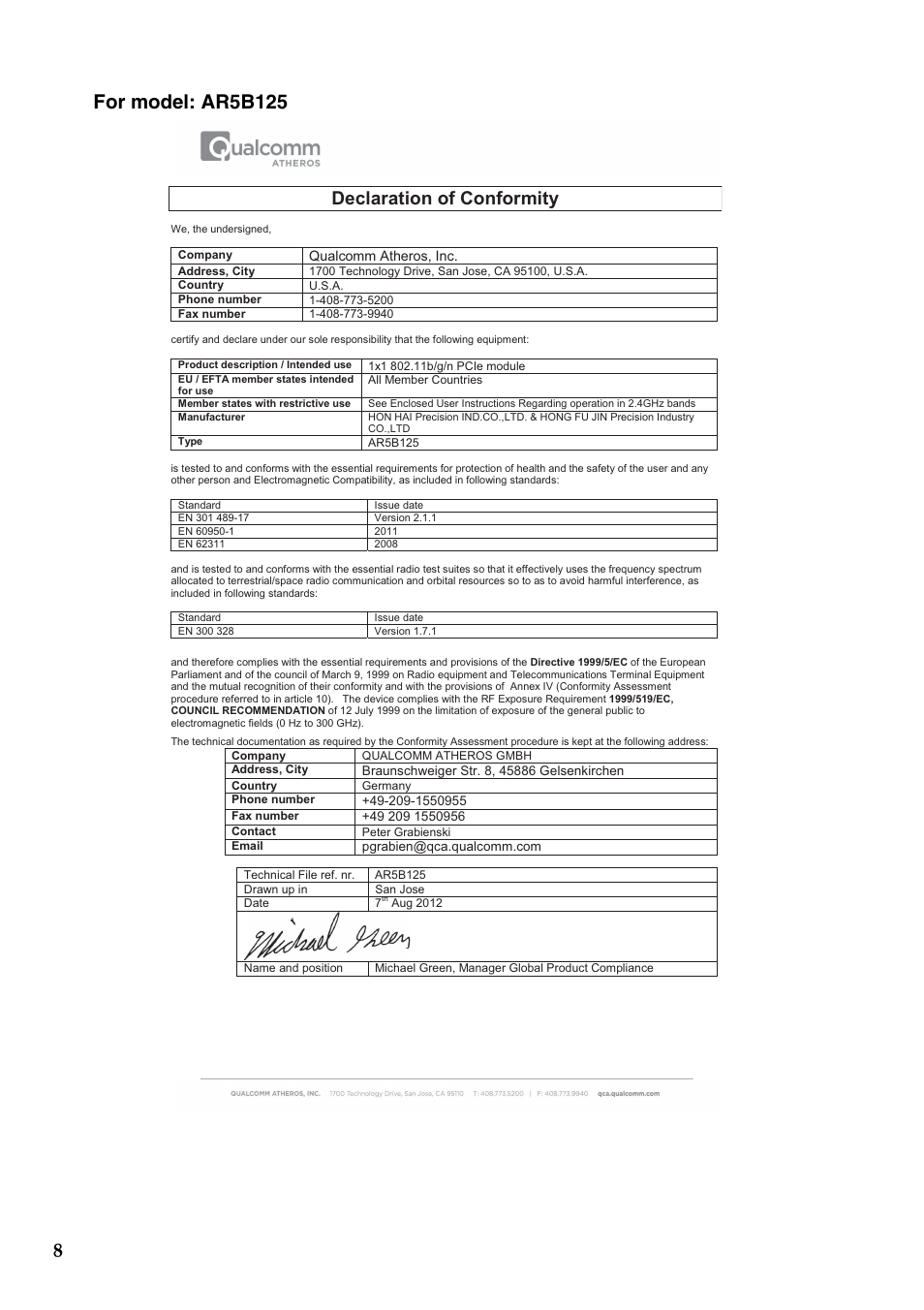 Declaration of conformity | Lenovo IdeaPad Z710 Notebook User Manual | Page 8 / 11