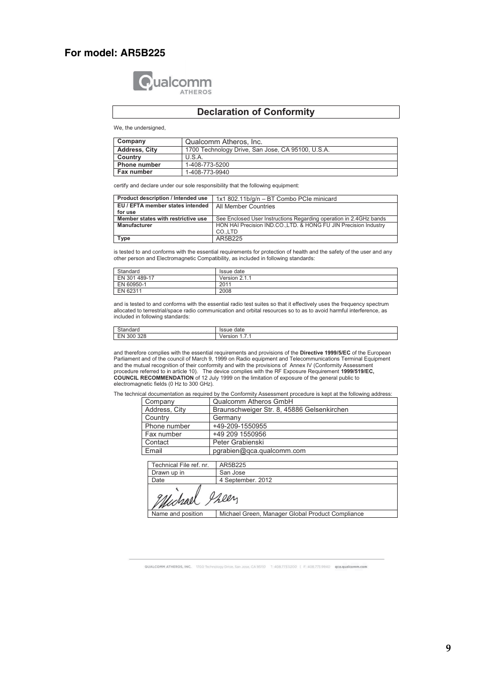 Declaration of conformity | Lenovo IdeaPad Z710 Notebook User Manual | Page 9 / 11