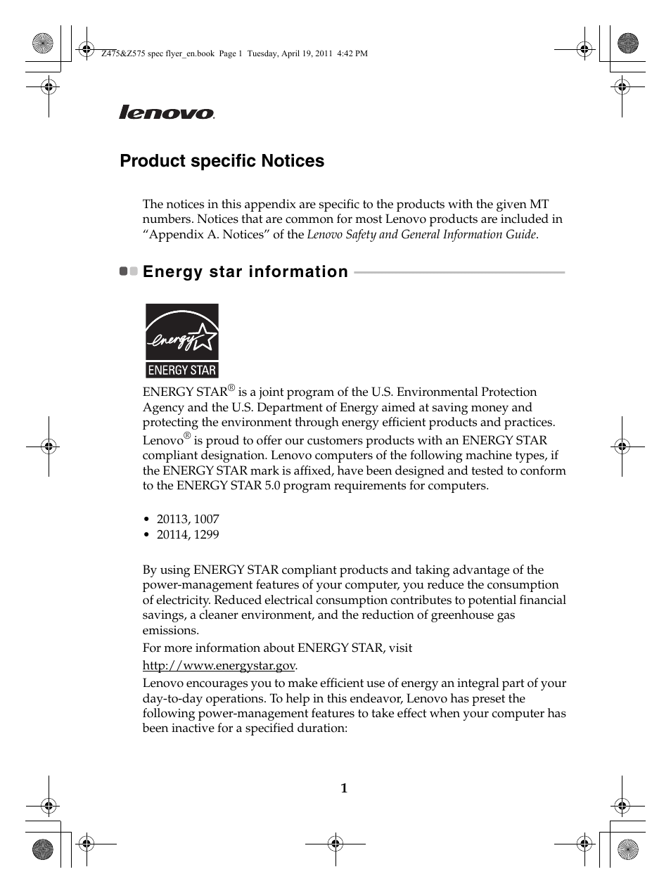 Lenovo IdeaPad Z475 User Manual | 8 pages