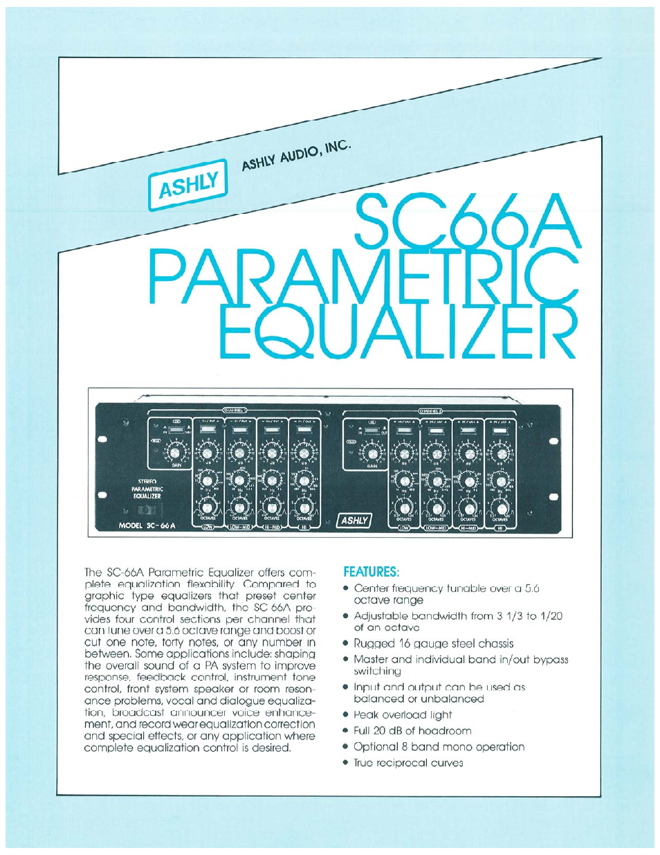 Ashly Parametric Equalizers SC-66A User Manual | 2 pages