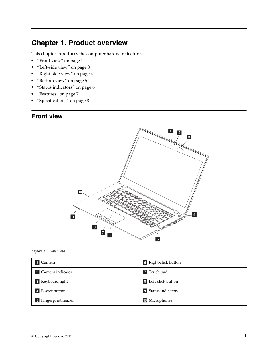 Chapter 1. product overview, Front view | Lenovo K2450 Notebook User Manual | Page 15 / 56