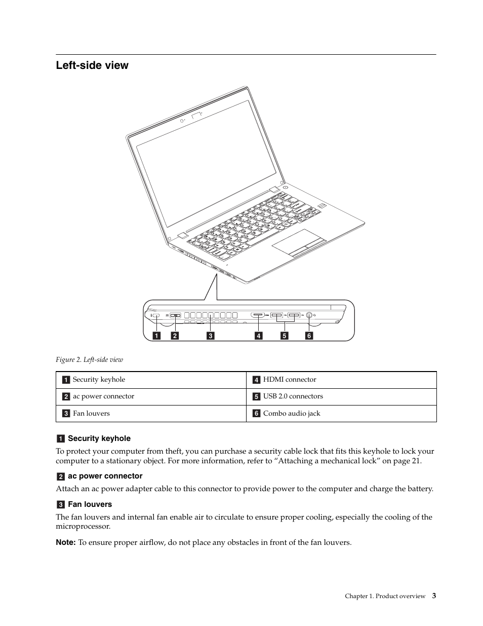 Left-side view | Lenovo K2450 Notebook User Manual | Page 17 / 56