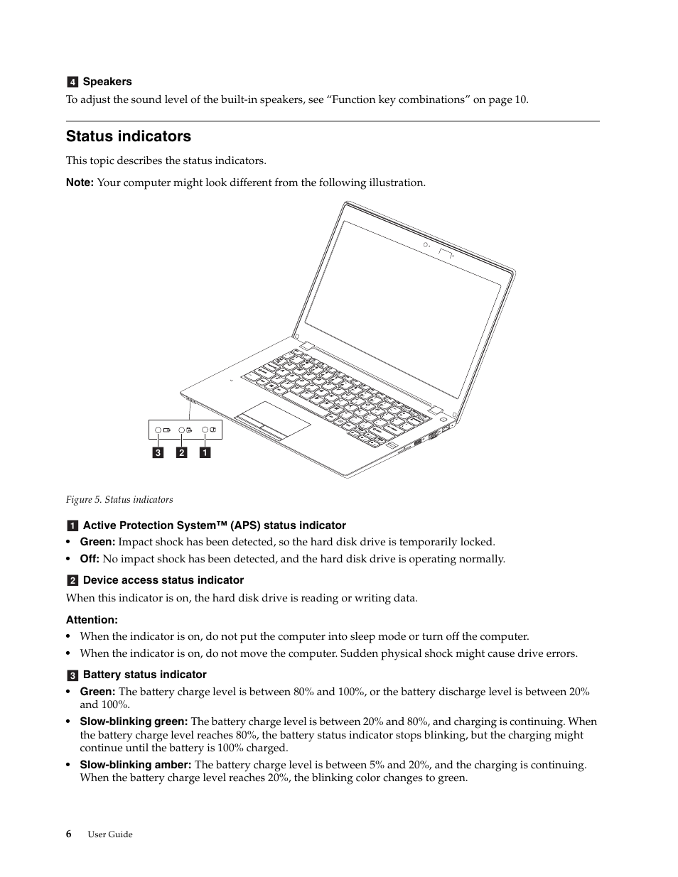 Status indicators | Lenovo K2450 Notebook User Manual | Page 20 / 56