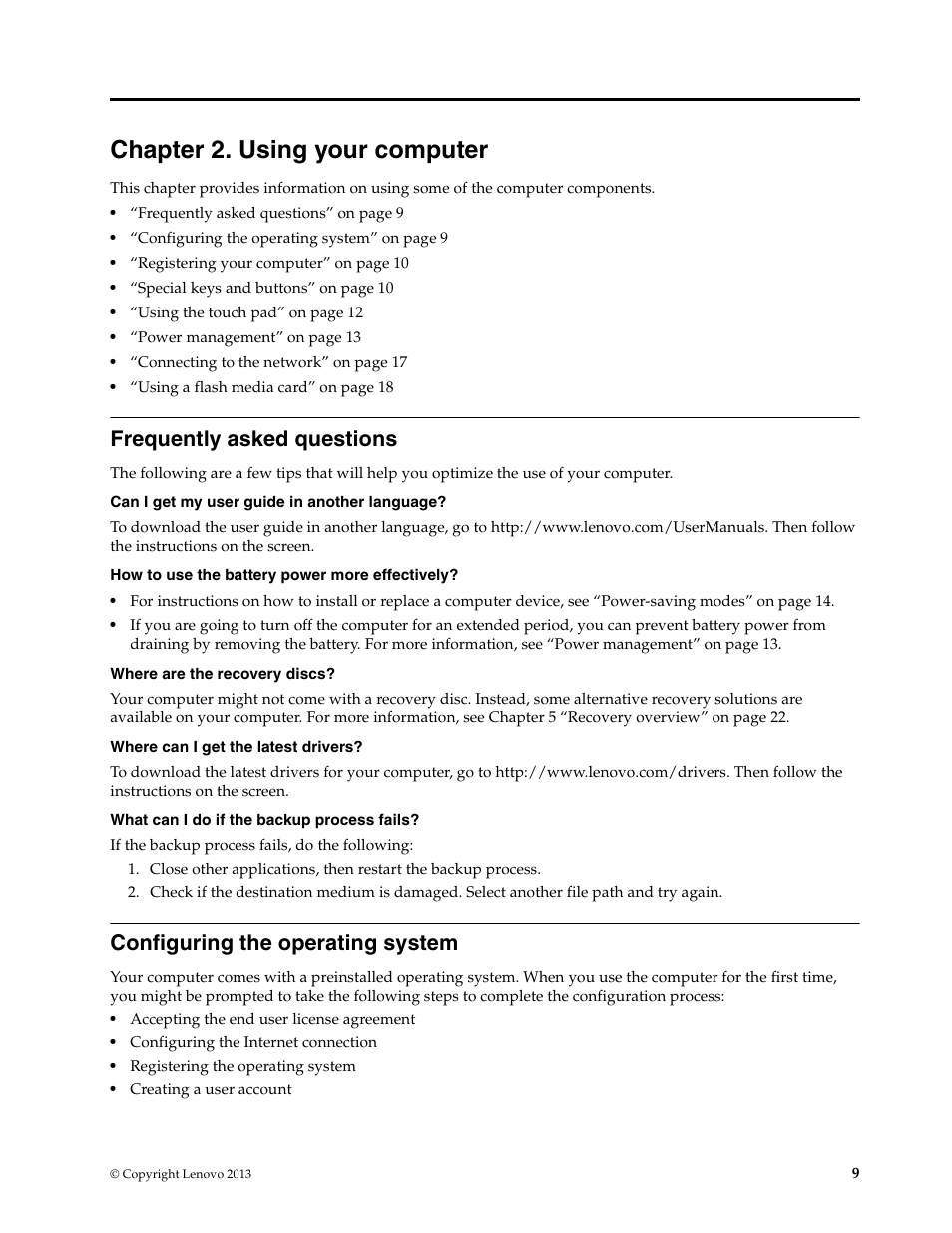 Chapter 2. using your computer, Frequently asked questions, Configuring the operating system | Lenovo K2450 Notebook User Manual | Page 23 / 56