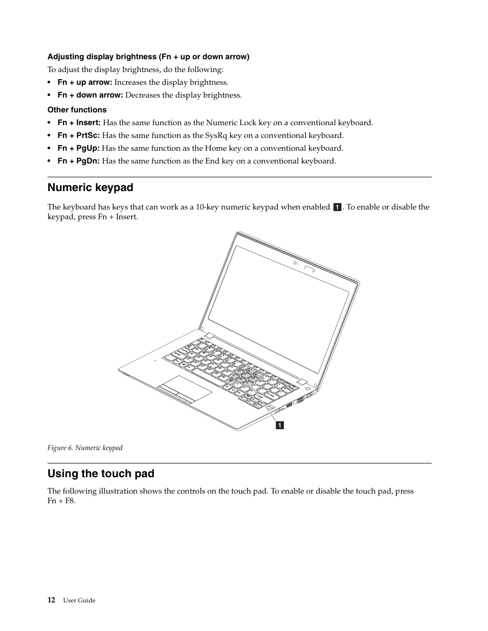 Numeric keypad, Using the touch pad, Numeric keypad using the touch pad | Lenovo K2450 Notebook User Manual | Page 26 / 56