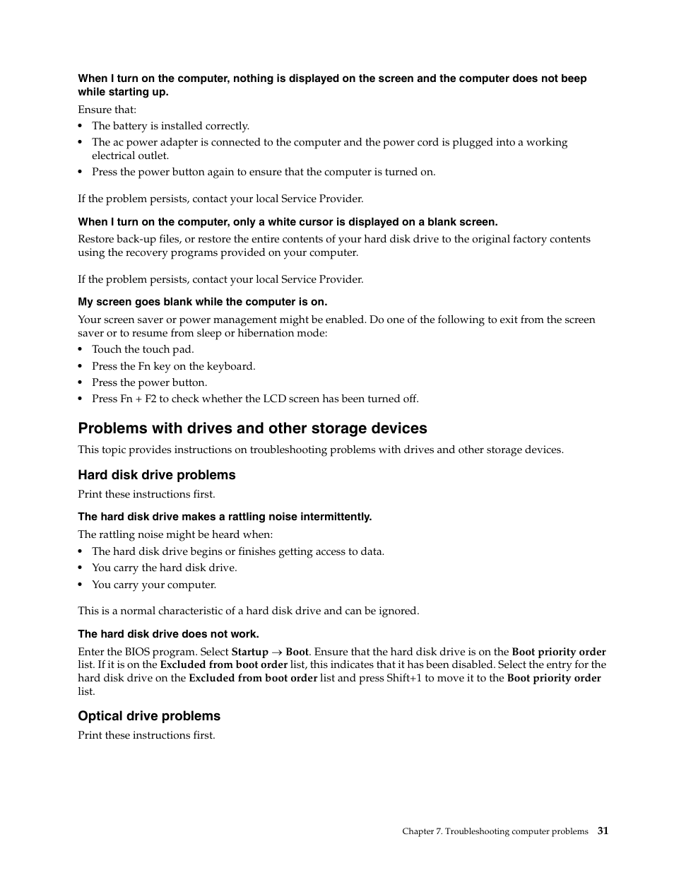 Problems with drives and other storage devices | Lenovo K2450 Notebook User Manual | Page 45 / 56