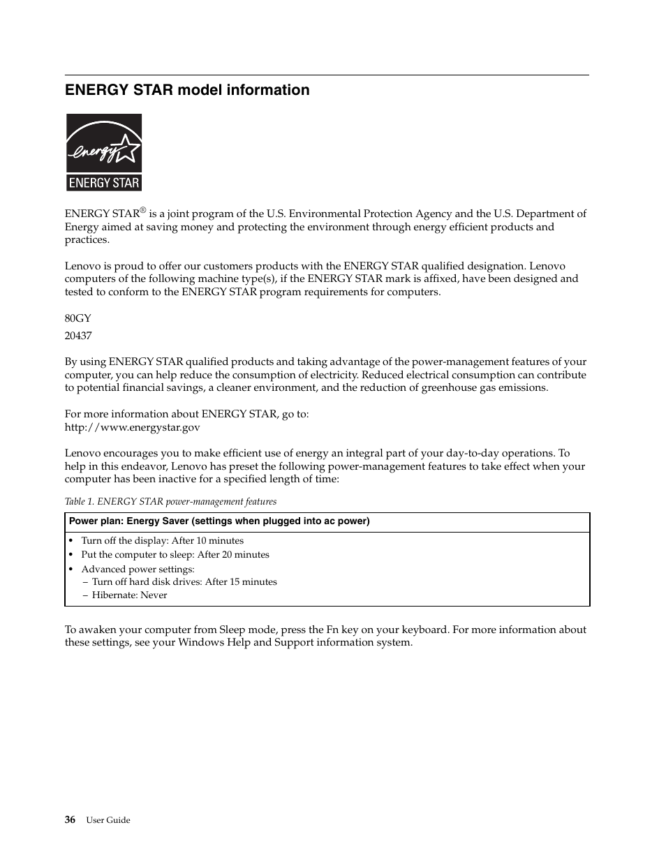 Energy star model information | Lenovo K2450 Notebook User Manual | Page 50 / 56