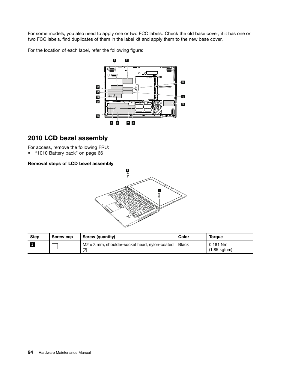 2010 lcd bezel assembly | Lenovo ThinkPad T410s User Manual | Page 100 / 166