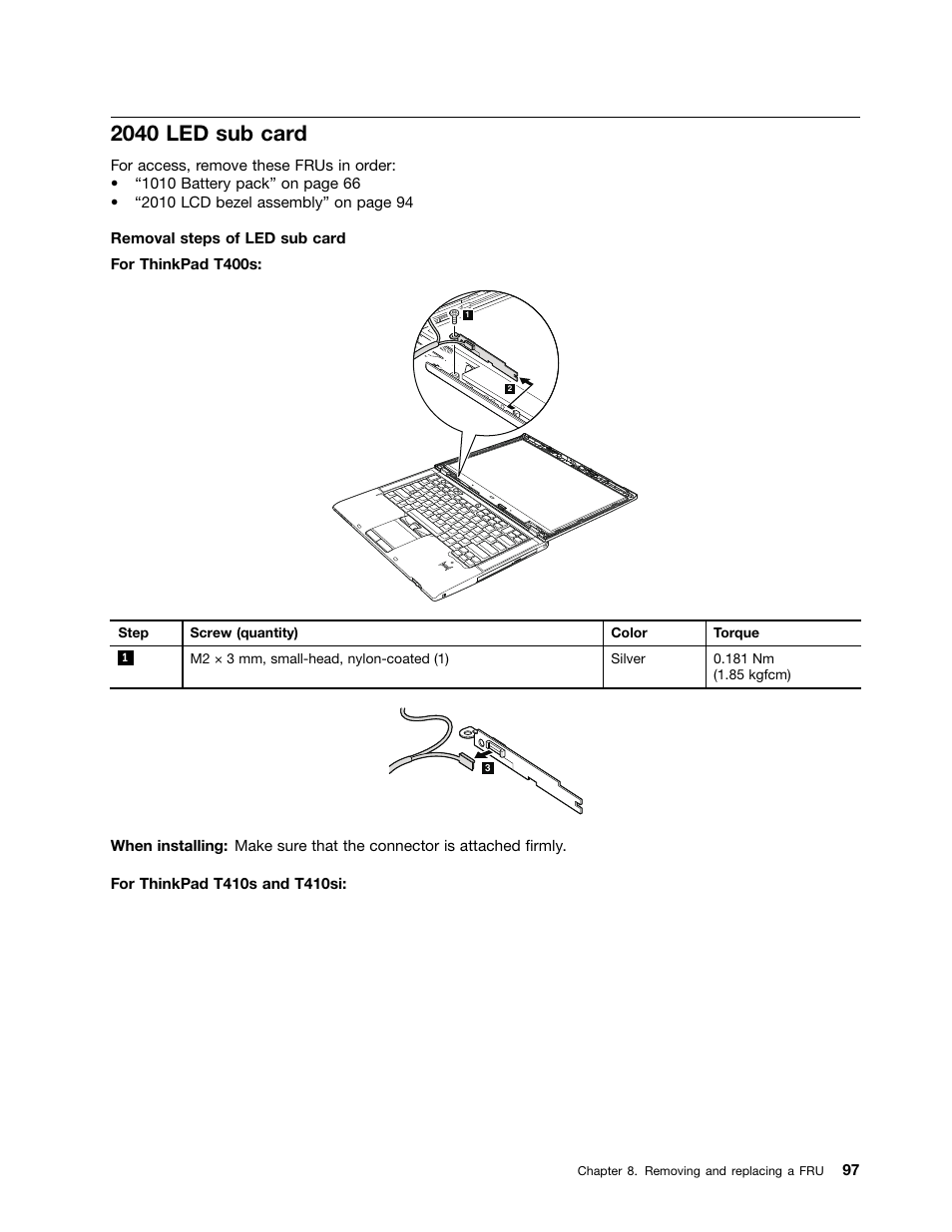 2040 led sub card | Lenovo ThinkPad T410s User Manual | Page 103 / 166