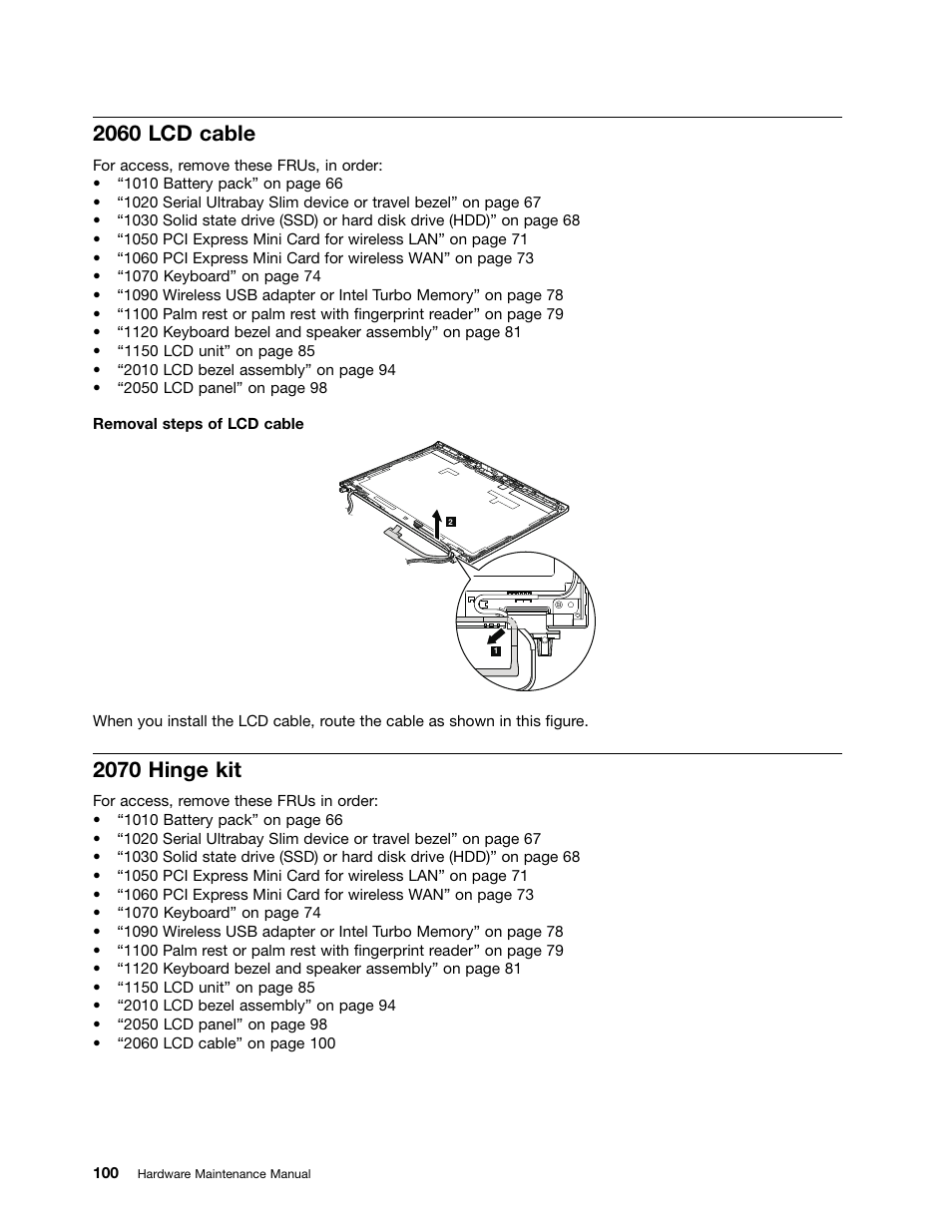 2060 lcd cable, 2070 hinge kit | Lenovo ThinkPad T410s User Manual | Page 106 / 166