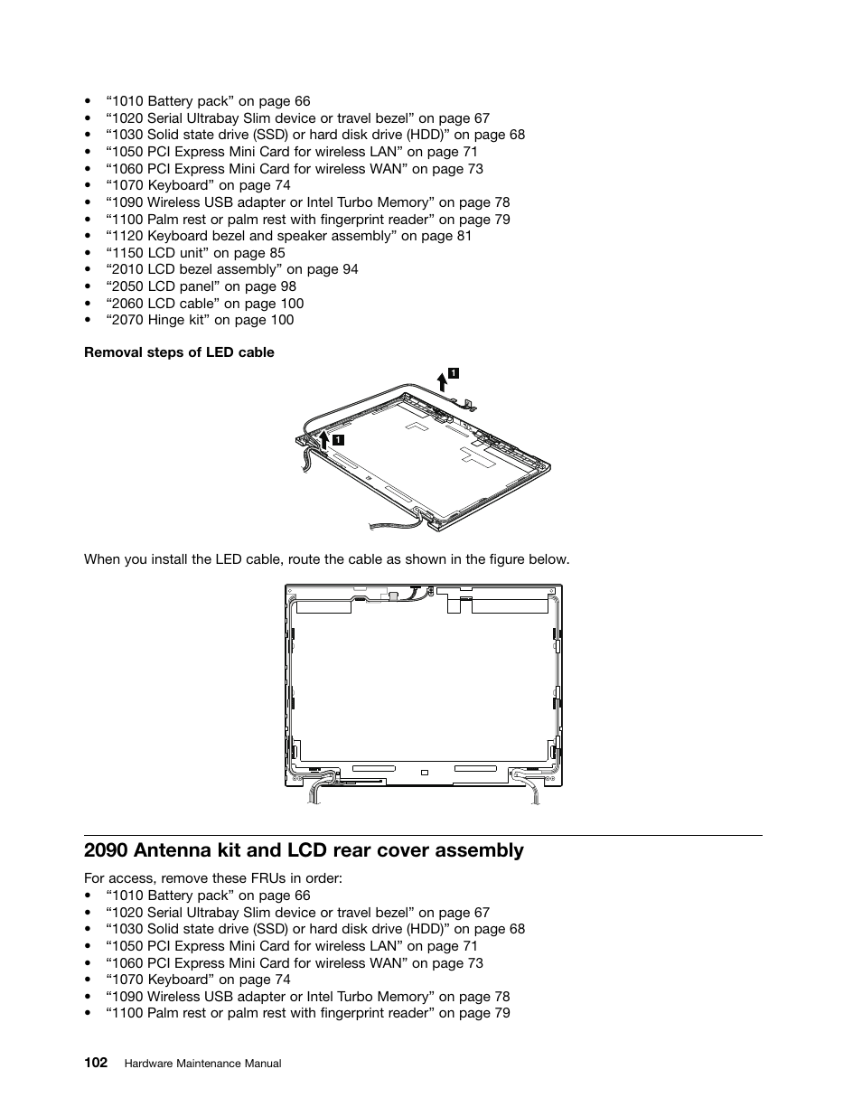 2090 antenna kit and lcd rear cover assembly | Lenovo ThinkPad T410s User Manual | Page 108 / 166