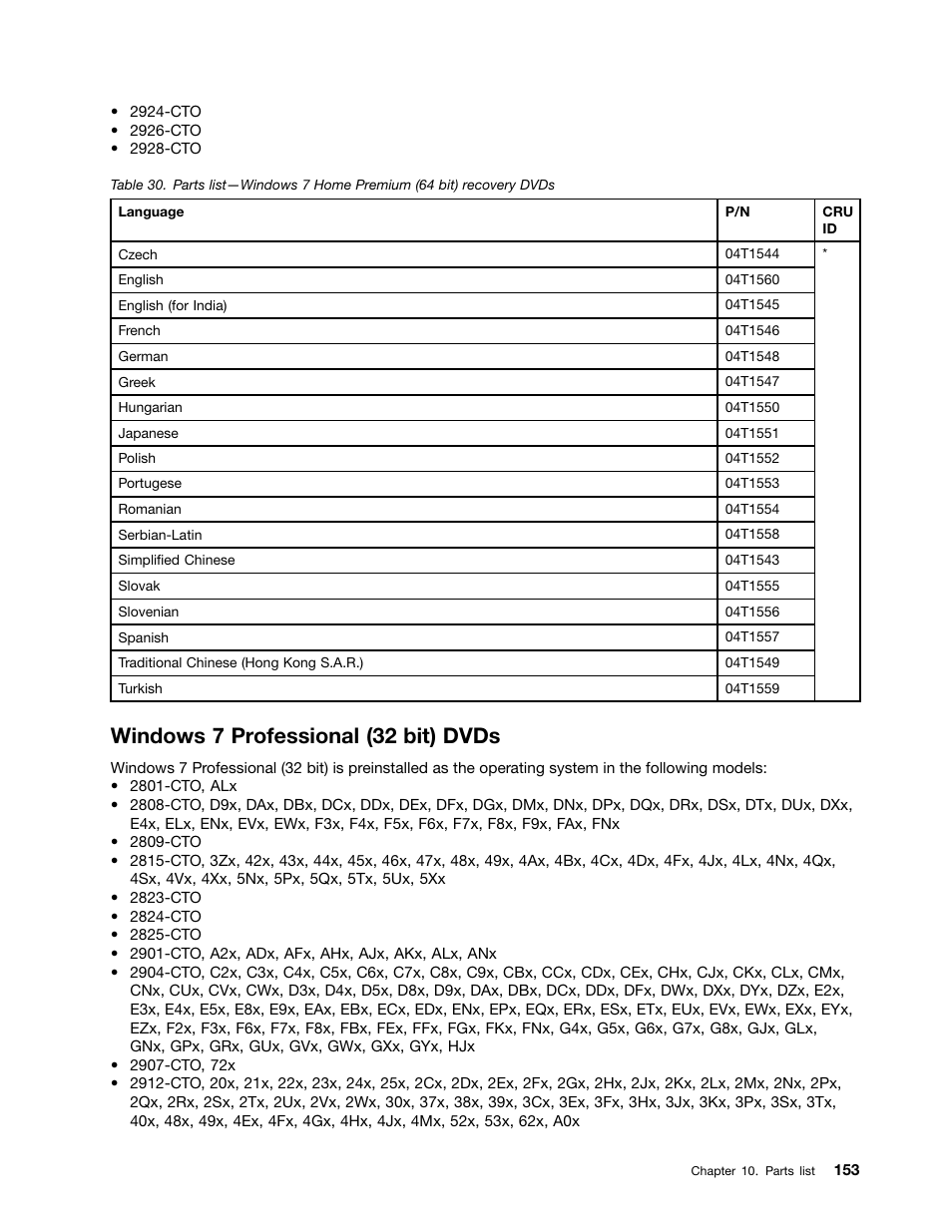 Windows 7 professional (32 bit) dvds | Lenovo ThinkPad T410s User Manual | Page 159 / 166