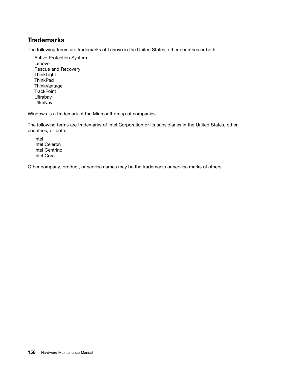 Trademarks | Lenovo ThinkPad T410s User Manual | Page 164 / 166